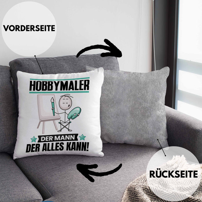 Hobbymaler Kissen mit Füllung 40x40 Geschenk für Hobbymaler Der Mann Der Alles Kann Geschenkidee zum Geburtstag (Grau) Grau Trendation
