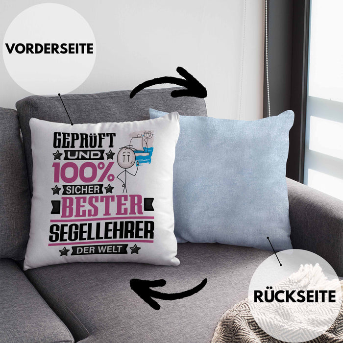 Segellehrer Geschenk Lustiger Spruch für Segellehrer Geschenkidee Bester Segellehrer Der WeltKissen mit Füllung 40x40 (Grau) Blau Trendation