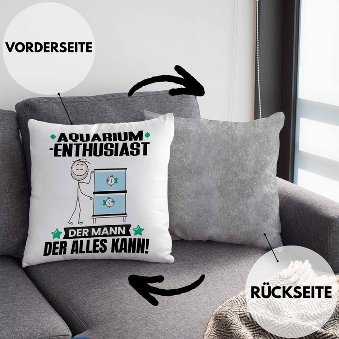 Aquarium-Enthusiast Kissen mit Füllung 40x40 Geschenk für Aquarium-Enthusiast Der Mann Der Alles Kann Geschenkidee zum Geburtstag (Grau) Grau Trendation