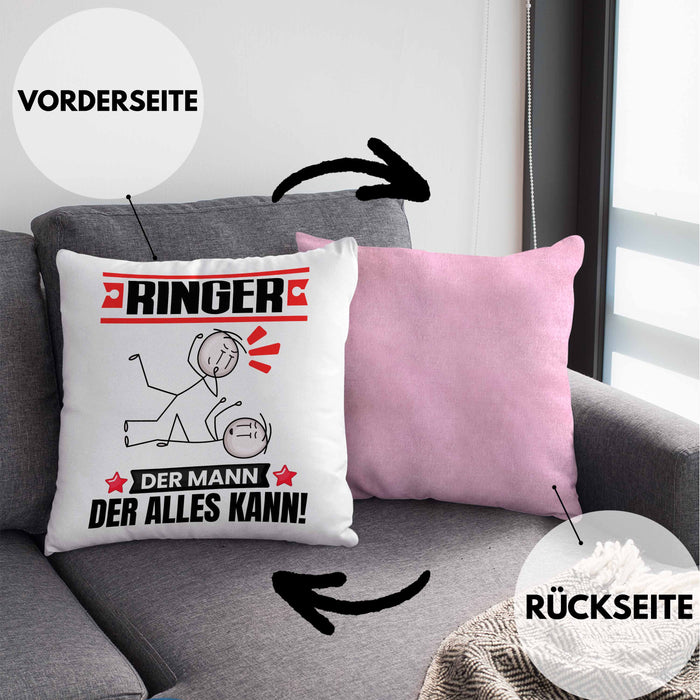 Ringer Kissen mit Füllung 40x40 Geschenk für Ringer Der Mann Der Alles Kann Geschenkidee zum Geburtstag (Grau) Rosa Trendation