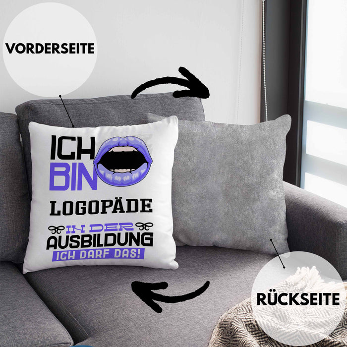 Logopäde Ausbildung Kissen mit Füllung 40x40 Geschenk Ich Bin Logopäde In Der Ausbildung Ich Darf Das Geschenkidee Spruch (Grau) Grau Trendation