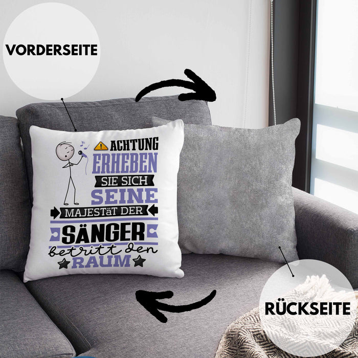 Sänger Geschenk Kissen mit Füllung 40x40 Lustiger Spruch Erheben Sie Sich Der Sänger Betritt den Raum (Grau) Grau Trendation
