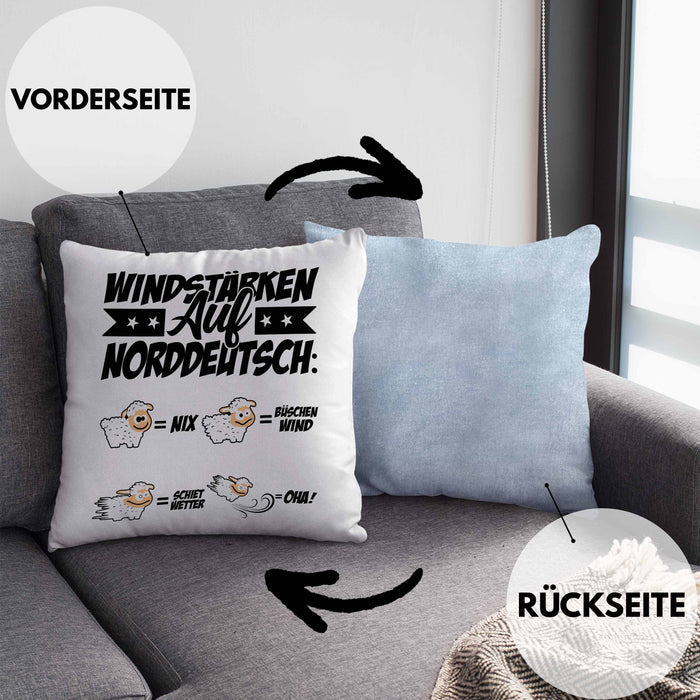 Norddeutsche Kissen mit Füllung 40x40 Geschenk Windstärken Schaf Geschenkidee (Grau) Blau Trendation
