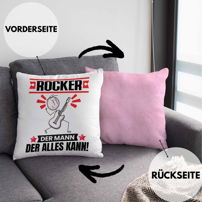 Rocker Kissen mit Füllung 40x40 Geschenk für Rocker Der Mann Der Alles Kann Geschenkidee zum Geburtstag (Grau) Rosa Trendation