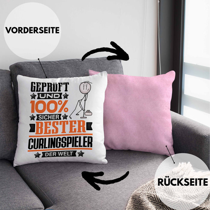 Curlingspieler Geschenk Lustiger Spruch für Curlingspieler Geschenkidee Bester Curlingspieler Der WeltKissen mit Füllung 40x40 (Grau) Rosa Trendation