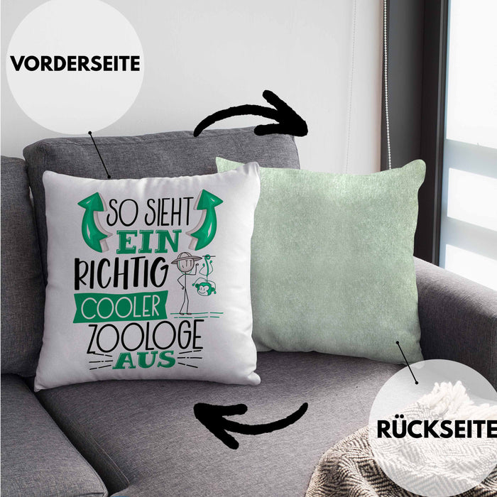 Zoologe Kissen mit Füllung 40x40 Geschenk So Sieht Ein RIchtig Cooler Zoologe Aus Geschenkidee Lustiger Spruch Geburtstag (Grau) Grün Trendation
