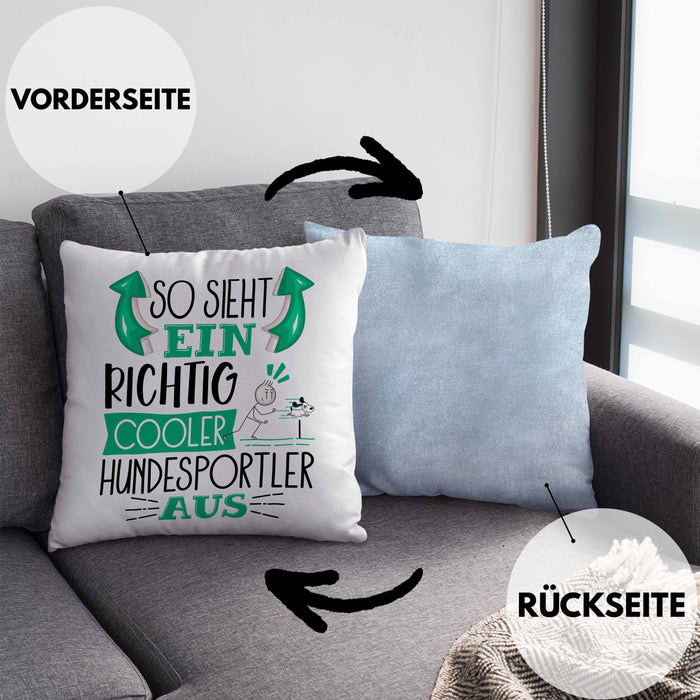 Hundesportler Kissen mit Füllung 40x40 So Sieht Ein Richtig Cooler Hundesportler Aus Geschenk Lustiger Spruch Geschenkidee (Grau) Blau Trendation