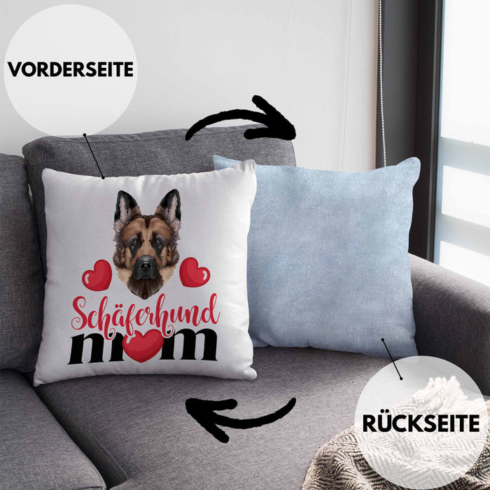 Schäferhund Besitzer Mom Mama Kissen mit Füllung 40x40 Geschenk Lustiger Spruch Geschenkidee Schäferhund Besitzerin (Grau) Blau Trendation