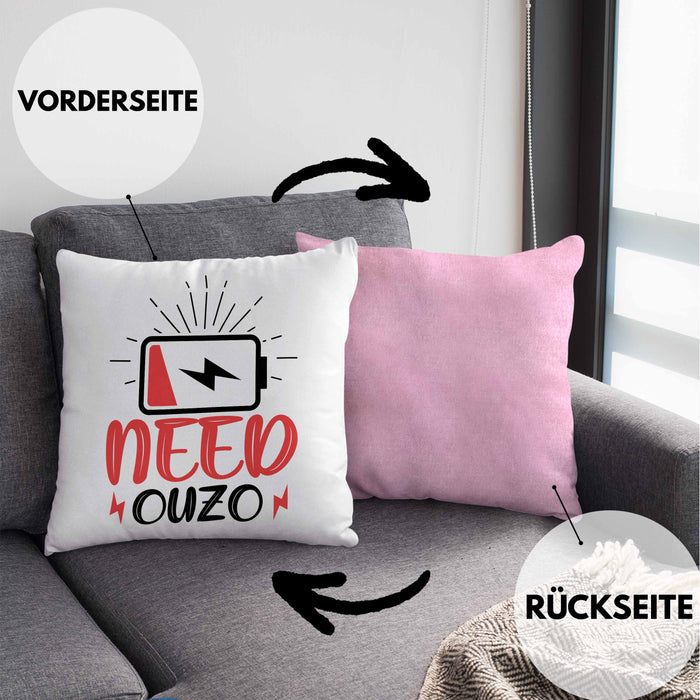 Need Ouzo Kissen mit Füllung 40x40 Geschenk Griechenland Geschenkidee (Grau) Rosa Trendation