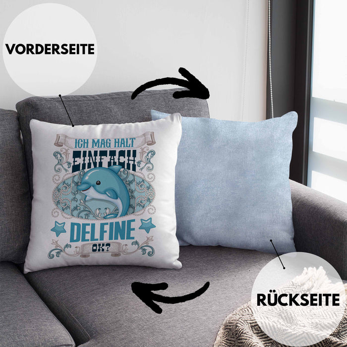 Delfine Kissen mit Füllung 40x40 Geschenk Delfinliebhaber Geschenkidee Spruch Mädchen (Grau) Blau Trendation