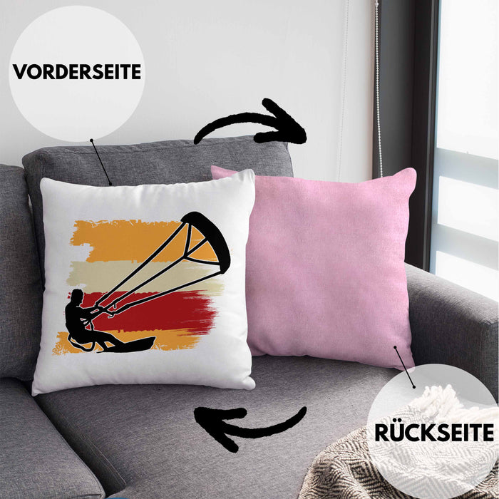 Kitesurfing Kissen mit Füllung 40x40 Geschenk für Kitesurfer Geschenkidee Bunte Grafik (Grau) Rosa Trendation