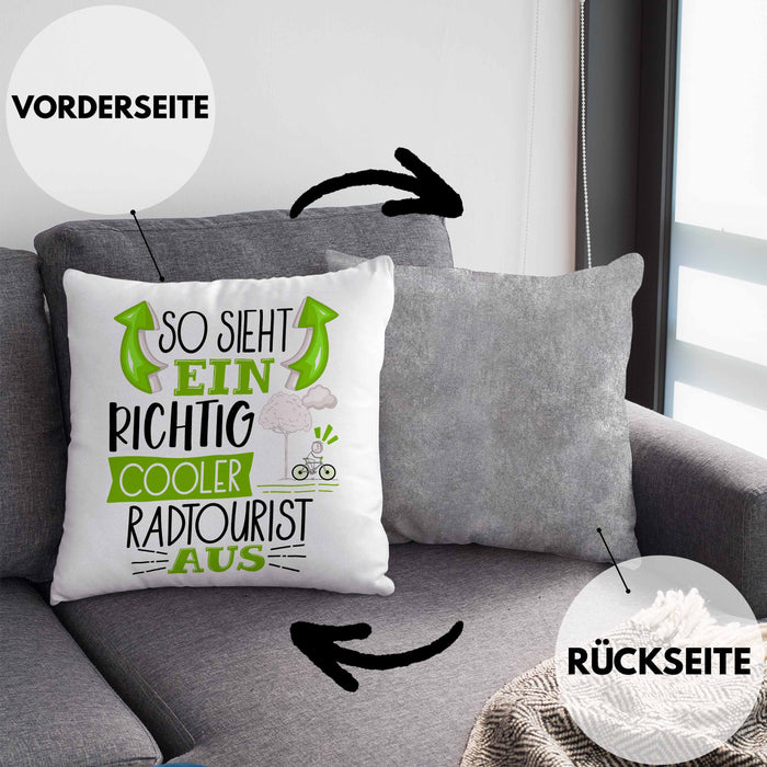 So Sieht Ein Richtig Cooler Radtourist Aus Geschenk Kissen mit Füllung 40x40 Lustiger Spruch Geschenkidee (Grau) Grau Trendation