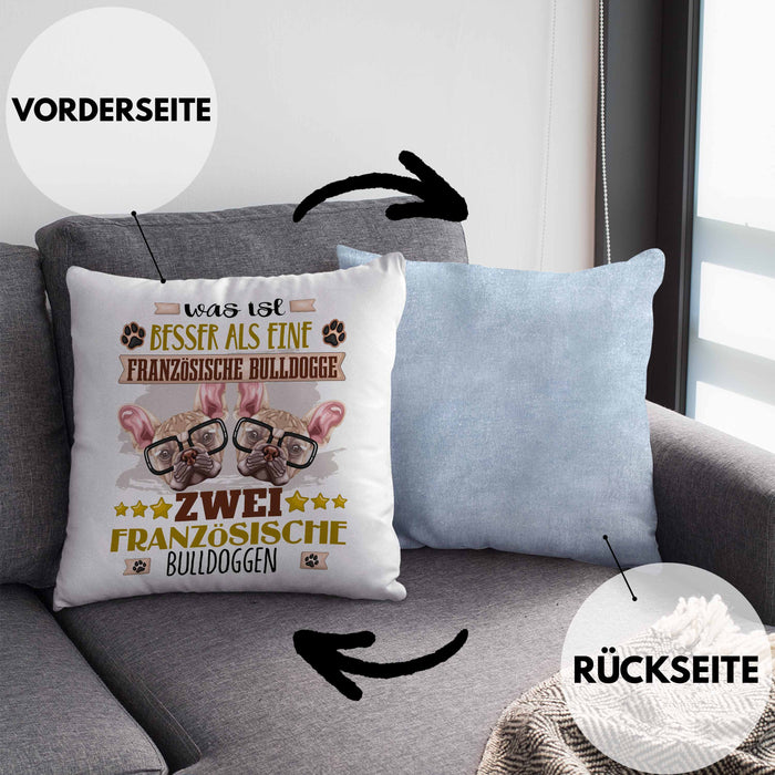 Französische Bulldogge Besitzer Kissen mit Füllung 40x40 Geschenk Lustiger Spruch Geschenkidee Was Ist Besser Als Ein Französische Bulldogge (Grau) Blau Trendation