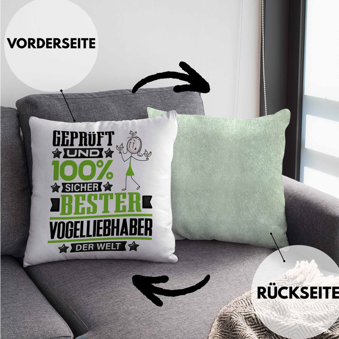 Vogelliebhaber Geschenk Lustiger Spruch für Vogelliebhaber Geschenkidee Bester Vogelliebhaber Der WeltKissen mit Füllung 40x40 (Grau) Grün Trendation