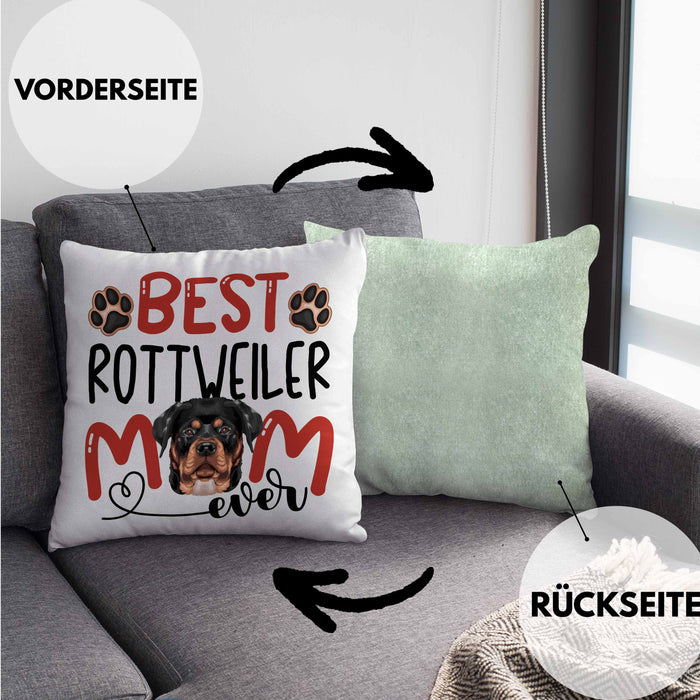 Rottweiler Mom Besitzerin Kissen mit Füllung 40x40 Geschenk Lustiger Spruch Geschenkidee Besitzerin Rottweiler Mama (Grau) Grün Trendation