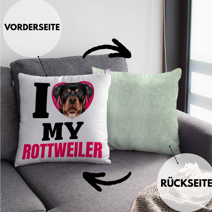 Rottweiler Besitzerin Kissen mit Füllung 40x40 Geschenk Lustiger Spruch Geschenkidee I Love My Rottweiler (Grau) Grün Trendation