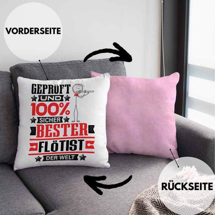 Flötist Geschenk Lustiger Spruch für Flötist Geschenkidee Bester Flötist Der WeltKissen mit Füllung 40x40 (Grau) Rosa Trendation