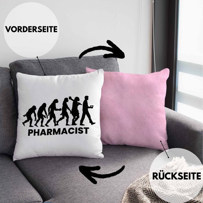Apotheker Kissen mit Füllung 40x40 Geschenk Apothekerin Geschenkidee Evolution (Grau) Rosa Trendation