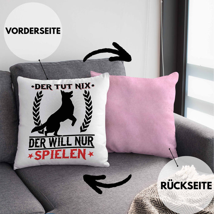 Hund Kissen mit Füllung 40x40 Geschenk Hunde-Besitzer Geschenkidee (Grau) Rosa Trendation