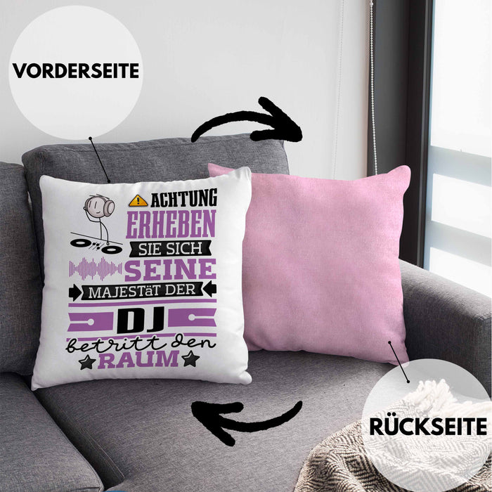 DJ Geschenk Kissen mit Füllung 40x40 Lustiger Spruch Erheben Sie Sich Der DJ Betritt den Raum (Grau) Rosa Trendation