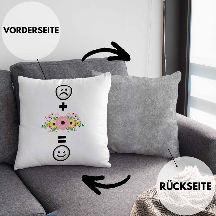 Floristin Kissen mit Füllung 40x40 Geschenk für Blumen Liebhaber Verkäuferin Lustige Geschenkidee :( + Blumen = :) Geburtstag (Grau) Grau Trendation
