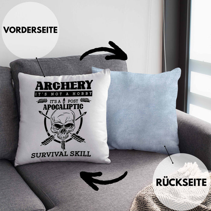 Lustige Bogenschießen Kissen mit Füllung 40x40 Bogenschütze Motiv Geschenkidee Pfeil und Bogen Fans (Grau) Blau Trendation