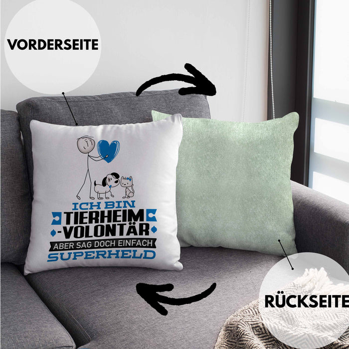 Tierheimvolontär Geschenk Kissen mit Füllung 40x40 Ich Bin Tierheimvolontär Aber Sag Doch Einfach Superheld Lustige Geschenkdiee für Tierheimvolontär (Grau) Grün Trendation