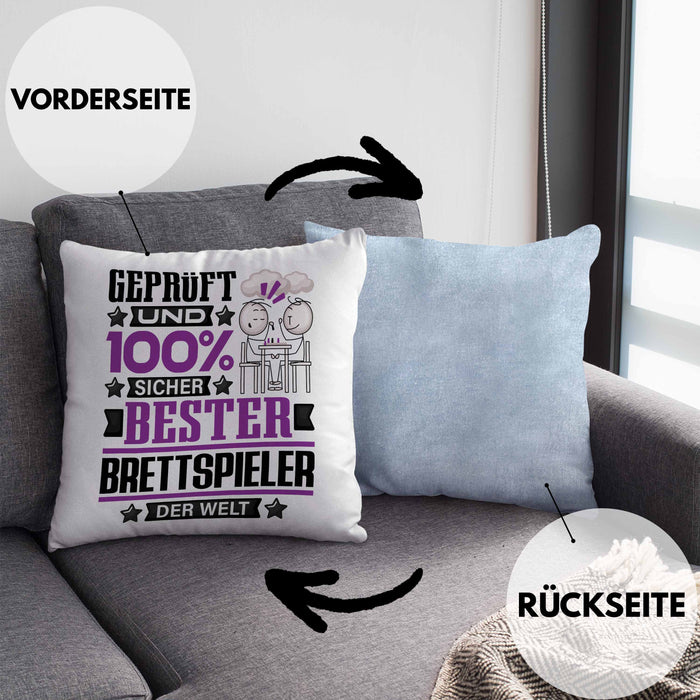 Brettspieler Geschenk Lustiger Spruch für Brettspieler Geschenkidee Bester Brettspieler Der WeltKissen mit Füllung 40x40 (Grau) Blau Trendation