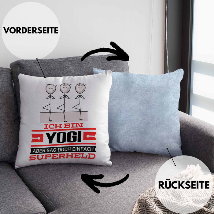 Yogi Geschenk Kissen mit Füllung 40x40 Ich Bin Yogi Aber Sag Doch Einfach Superheld Lustige Geschenkdiee für Yogi (Grau) Blau Trendation