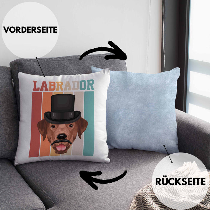 Labrador Besitzer Kissen mit Füllung 40x40 Geschenk Lustiger Spruch Geschenkidee Retro Vinatge Labrador (Grau) Blau Trendation