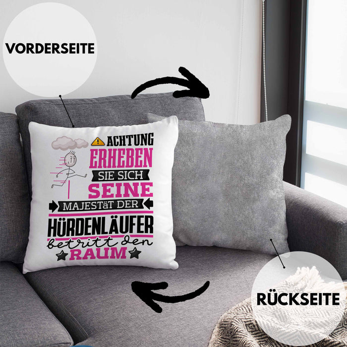 Hürdenläufer Geschenk Kissen mit Füllung 40x40 Lustiger Spruch Erheben Sie Sich Der Hürdenläufer Betritt den Raum (Grau) Grau Trendation