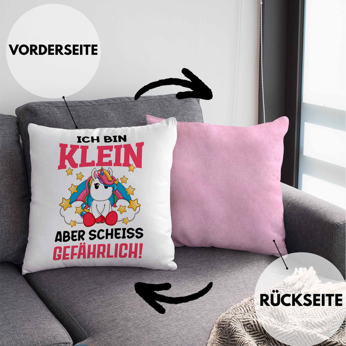 Klein Aber Sch Gefährlich Lustige Einhorn Kissen mit Füllung 40x40 mit Spruch Geschenkidee Einhornfans (Grau) Rosa Trendation