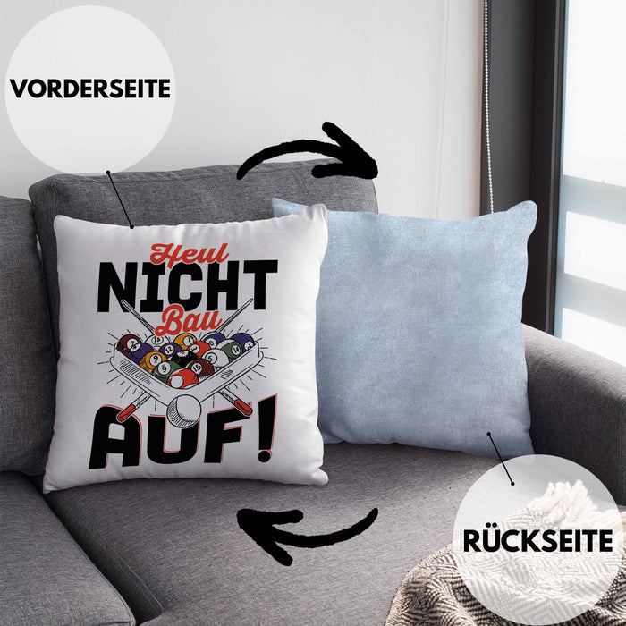 Pool Billard Kissen mit Füllung 40x40 Geschenk Billiard-Spieler Geschenkidee Sprüche Heul Nicht Bau Auf (Grau) Blau Trendation