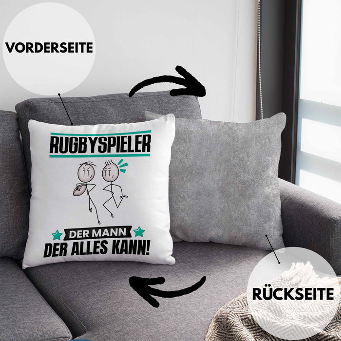 Rugbyspieler Kissen mit Füllung 40x40 Geschenk für Rugbyspieler Der Mann Der Alles Kann Geschenkidee zum Geburtstag (Grau) Grau Trendation