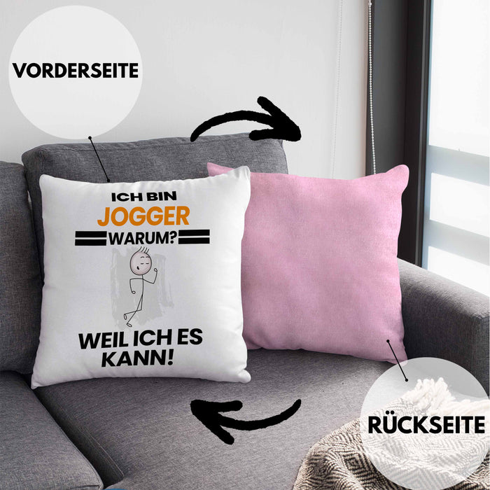 Jogger Geschenk Kissen mit Füllung 40x40 Lustiger Spruch Ich Bin Jogger Warum Weil Ich Es Kann Geschenkidee Bester Jogger Geburtstag (Grau) Rosa Trendation