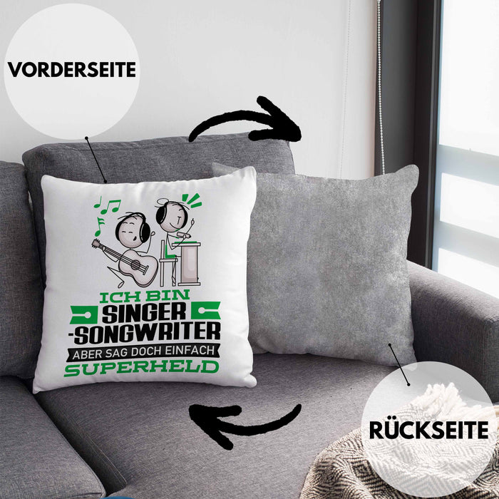 Singer-Songwriter Geschenk Kissen mit Füllung 40x40 Ich Bin Singer-Songwriter Aber Sag Doch Einfach Superheld Lustige Geschenkdiee für Singer-Songwriter (Grau) Grau Trendation