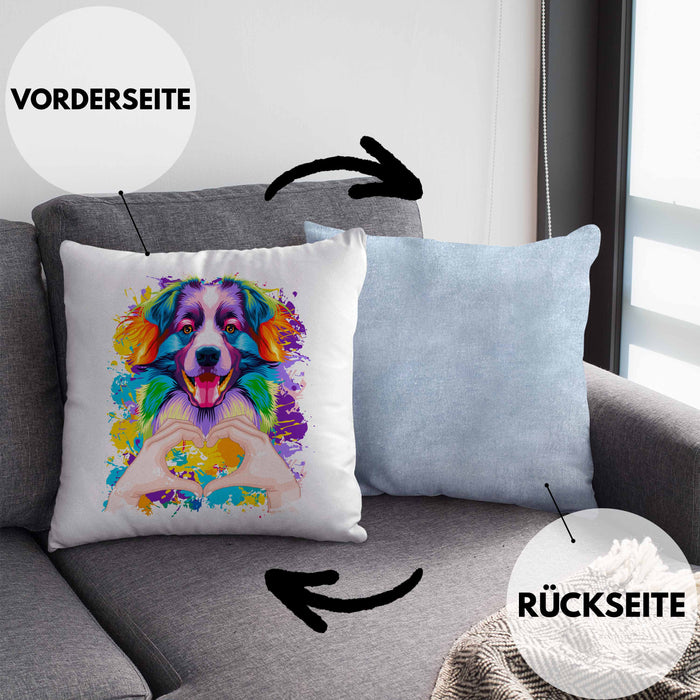 Border Collies Besitzer Farbe Love Kissen mit Füllung 40x40 Geschenk Lustiger Spruch Geschenkidee Border Collies Besitzerin (Grau) Blau Trendation