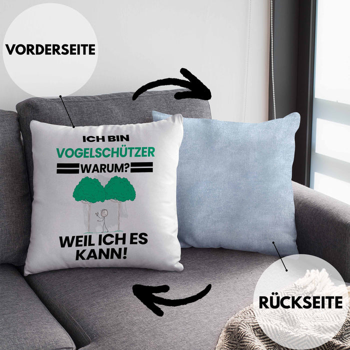 Vogelschützer Geschenk Kissen mit Füllung 40x40 Lustiger Spruch Ich Bin Vogelschützer Warum Weil Ich Es Kann Geschenkidee Bester Vogelschützer Geburtstag (Grau) Blau Trendation