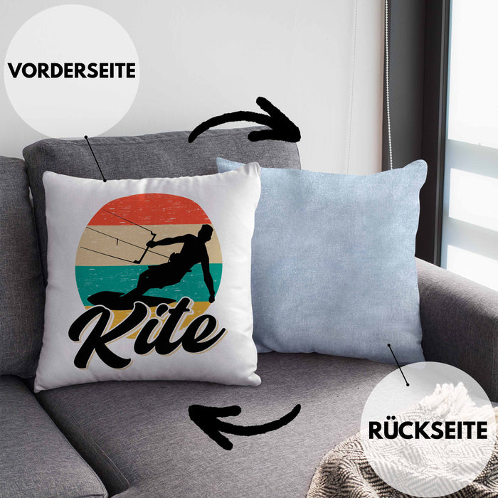 Kitesurfing Kissen mit Füllung 40x40 Geschenk für Kitesurfer Geschenkidee Vintage Grafik (Grau) Blau Trendation