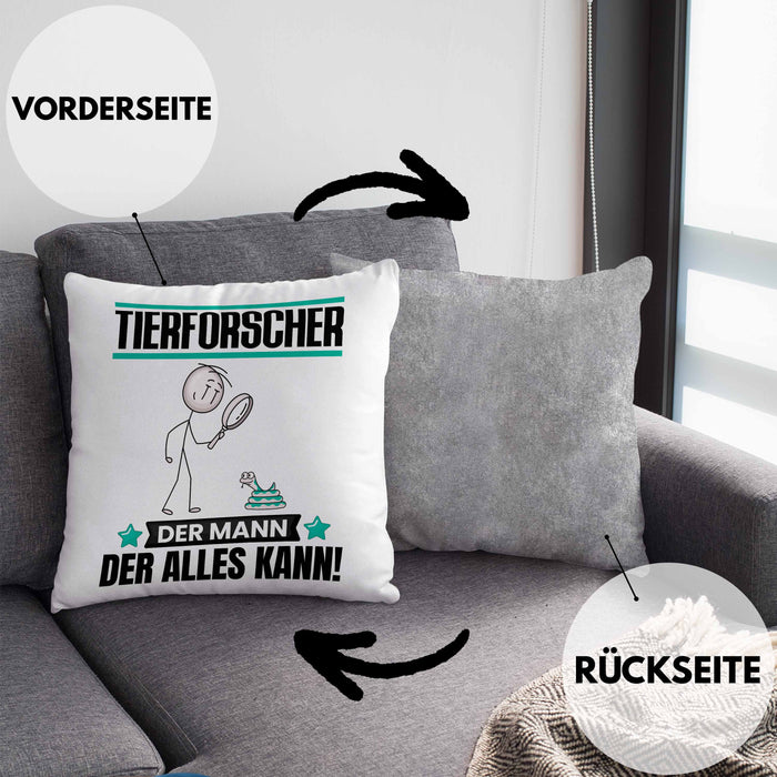 Tierforscher Kissen mit Füllung 40x40 Geschenk für Tierforscher Der Mann Der Alles Kann Geschenkidee zum Geburtstag (Grau) Grau Trendation