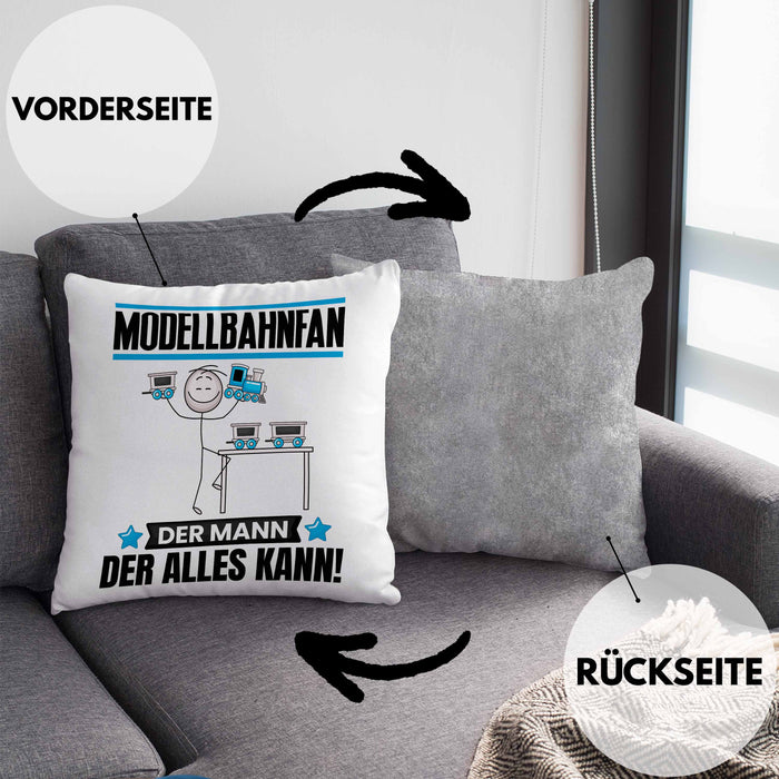 Modellbahnfan Kissen mit Füllung 40x40 Geschenk für Modellbahnfan Der Mann Der Alles Kann Geschenkidee zum Geburtstag (Grau) Grau Trendation