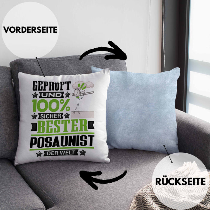 Posaunist Geschenk Lustiger Spruch für Posaunist Geschenkidee Bester Posaunist Der WeltKissen mit Füllung 40x40 (Grau) Blau Trendation