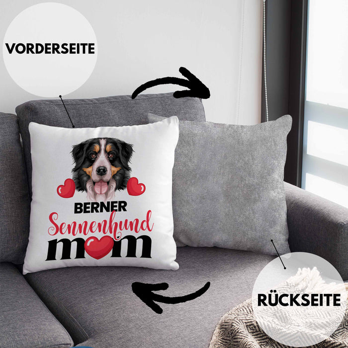 Berner Sennen Besitzer Mom Mama Kissen mit Füllung 40x40 Geschenk Lustiger Spruch Geschenkidee Berner Sennen Besitzerin (Grau) Grau Trendation