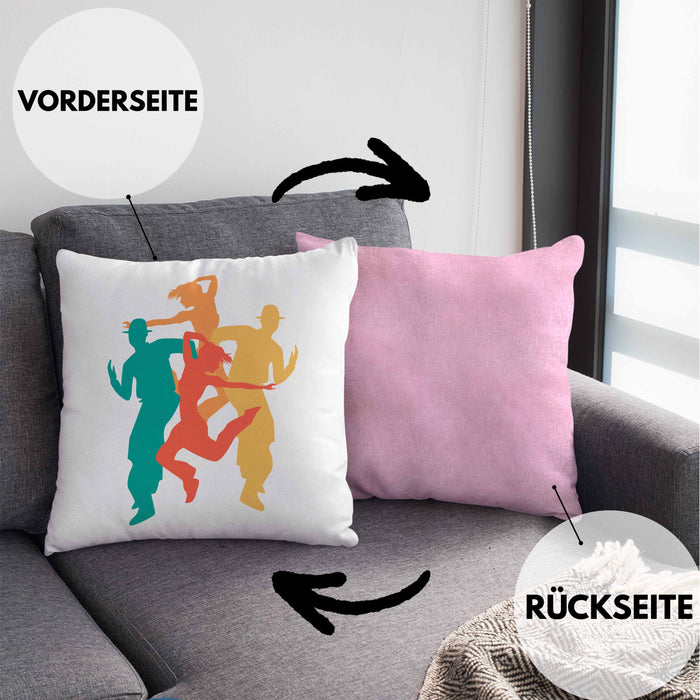 Lustige Tänzer Kissen mit Füllung 40x40 Geschenk für Tanzbegeisterte Tanzlehrer Grafik (Grau) Rosa Trendation