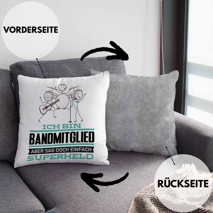 Bandmitglied Geschenk Kissen mit Füllung 40x40 Ich Bin Bandmitglied Aber Sag Doch Einfach Superheld Lustige Geschenkdiee für Bandmitglied (Grau) Grau Trendation