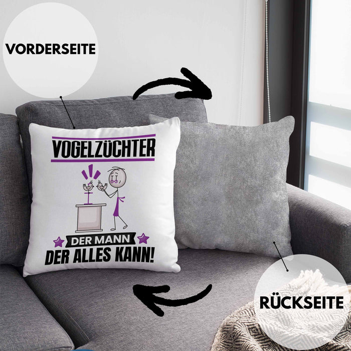 Vogelzüchter Kissen mit Füllung 40x40 Geschenk für Vogelzüchter Der Mann Der Alles Kann Geschenkidee zum Geburtstag (Grau) Grau Trendation