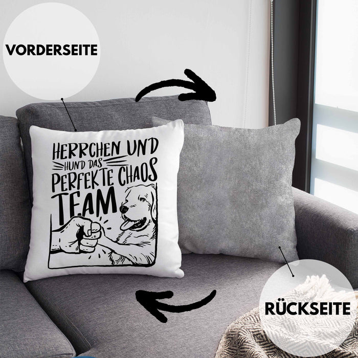Herrchen Und Hund Das Perfekte Choas Team Kissen mit Füllung 40x40 Geschenk für Hundebesitzer Geschenkidee (Grau) Grau Trendation