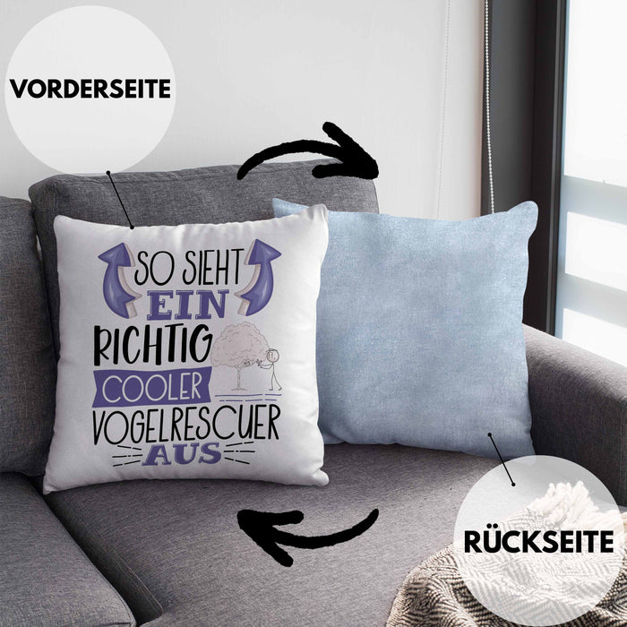 Vogelrescuer Kissen mit Füllung 40x40 So Sieht Ein Richtig Cooler Vogelrescuer Aus Geschenk Lustiger Spruch Geschenkidee (Grau) Blau Trendation