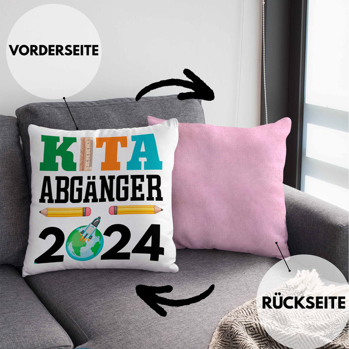 Einschulung Junge Mädchen Geschenk Schultüte Füllung Kissen mit Füllung 40x40 Schulstart 1. Schultag Schuleinführung Schulanfang Geschenkidee 2024 Schulkind (Grau) Rosa Trendation