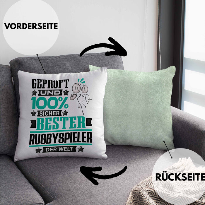 Rugbyspieler Geschenk Lustiger Spruch für Rugbyspieler Geschenkidee Bester Rugbyspieler Der WeltKissen mit Füllung 40x40 (Grau) Grün Trendation